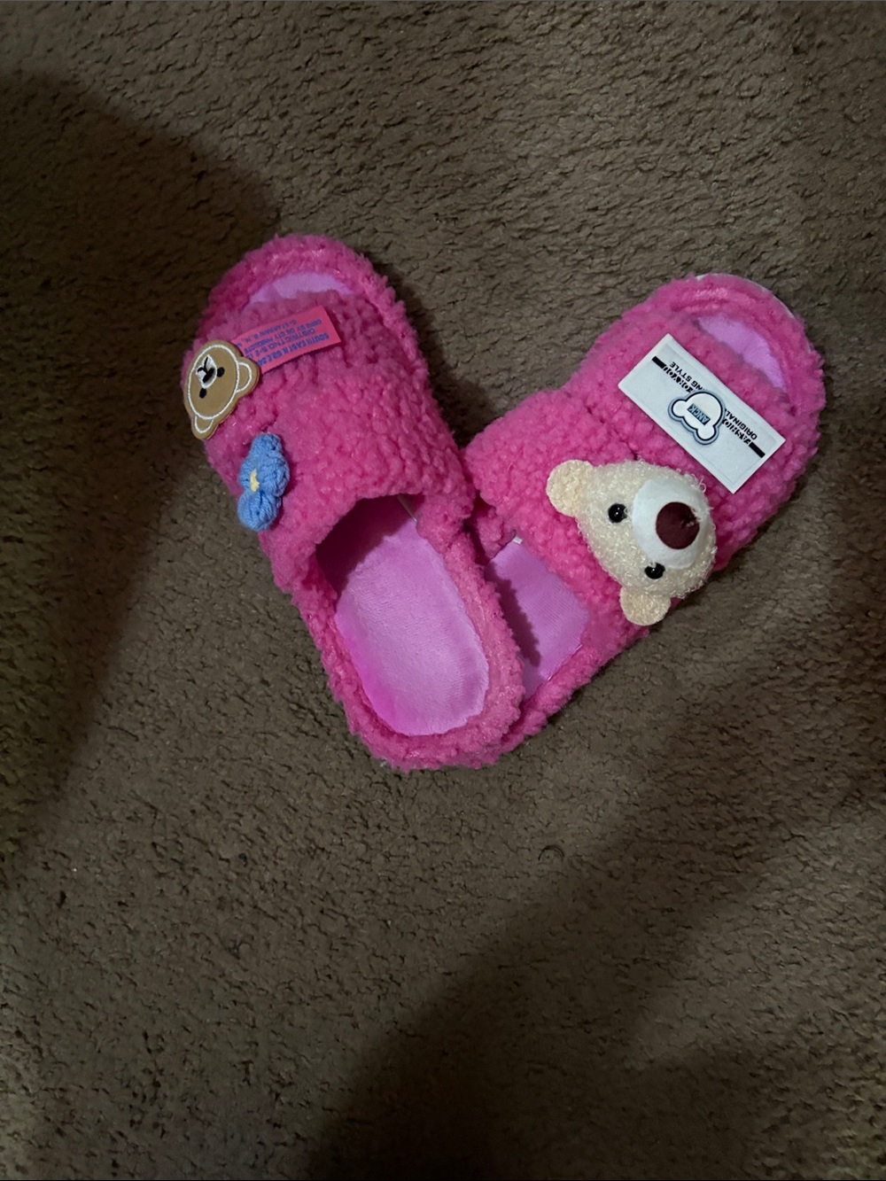 Cute Pink Teddy Fuzzy Women's Slippers
